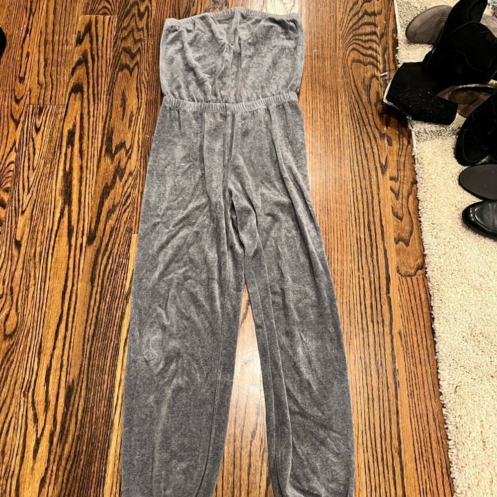 gray juicy couture velour strapless jumpsuit
